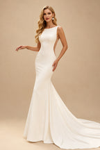 Rutipo Ivory Boho Mermaid Open Back Wedding Dress