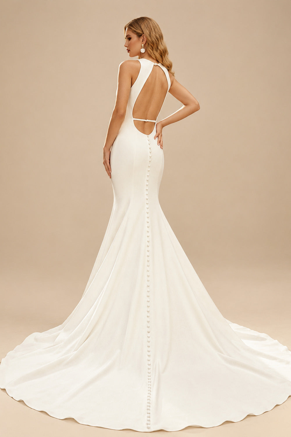 Rutipo Ivory Boho Mermaid Open Back Wedding Dress