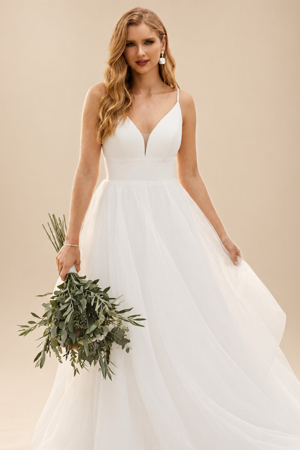 Rutipo Ivory Classic Ball Gown Wedding Dress With Tulle Cascading Ruffles