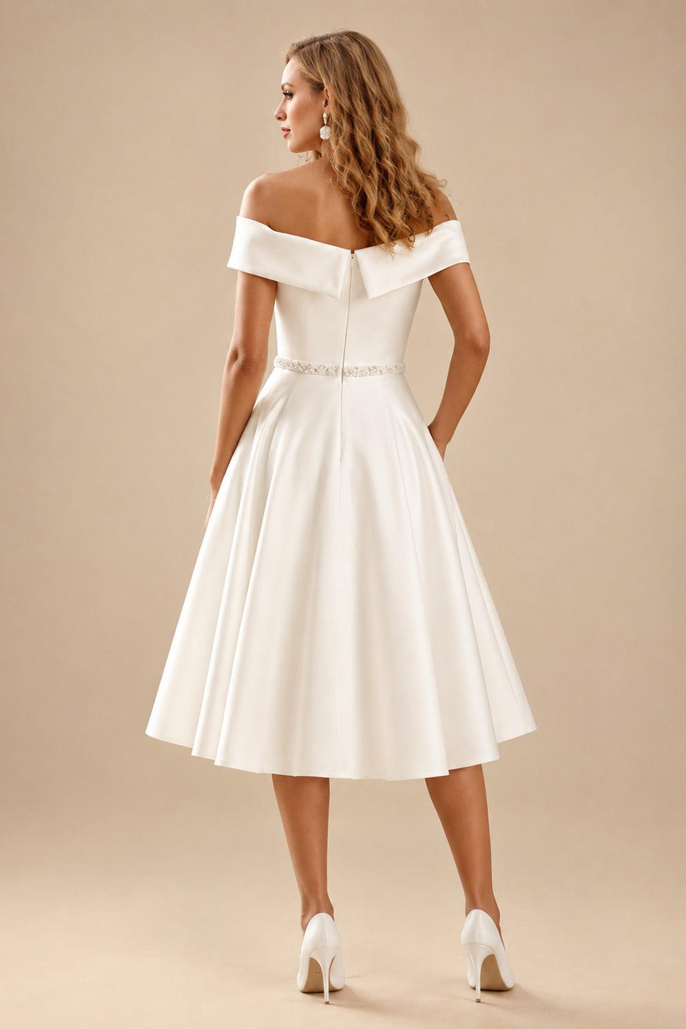 Rutipo Ivory Simple Tea Length Wedding Dress