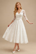 Rutipo Ivory Short Ball-Gown Lace Wedding Dresses With 1/2 Sleeves
