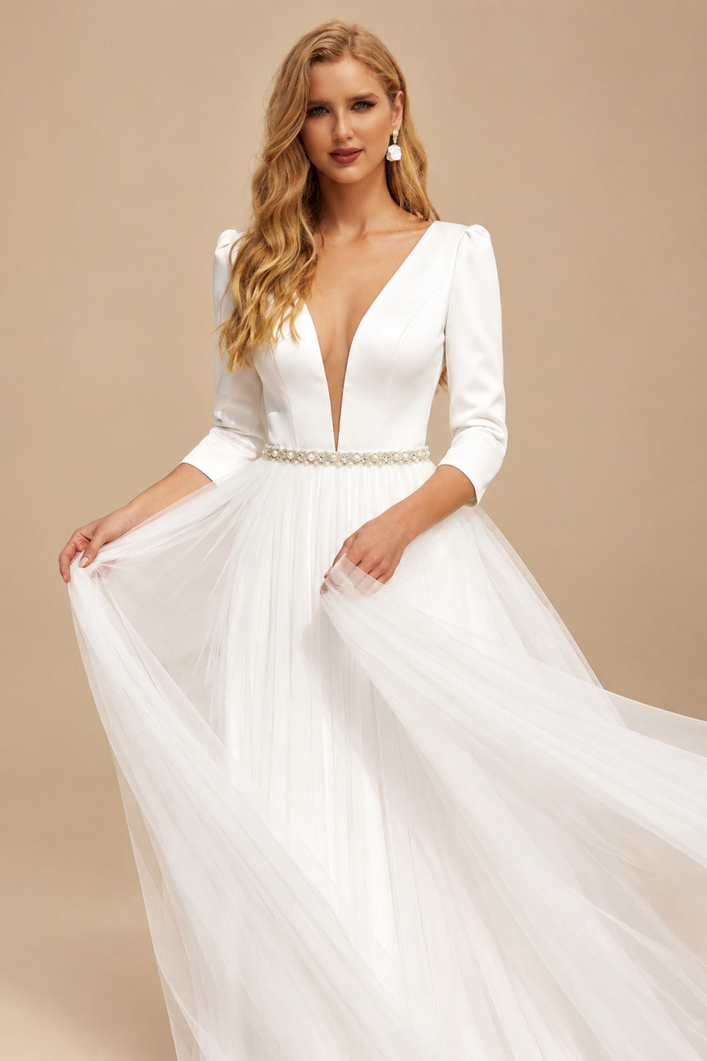 Rutipo Ivory Short Simple Wedding Dresses With Sleeves