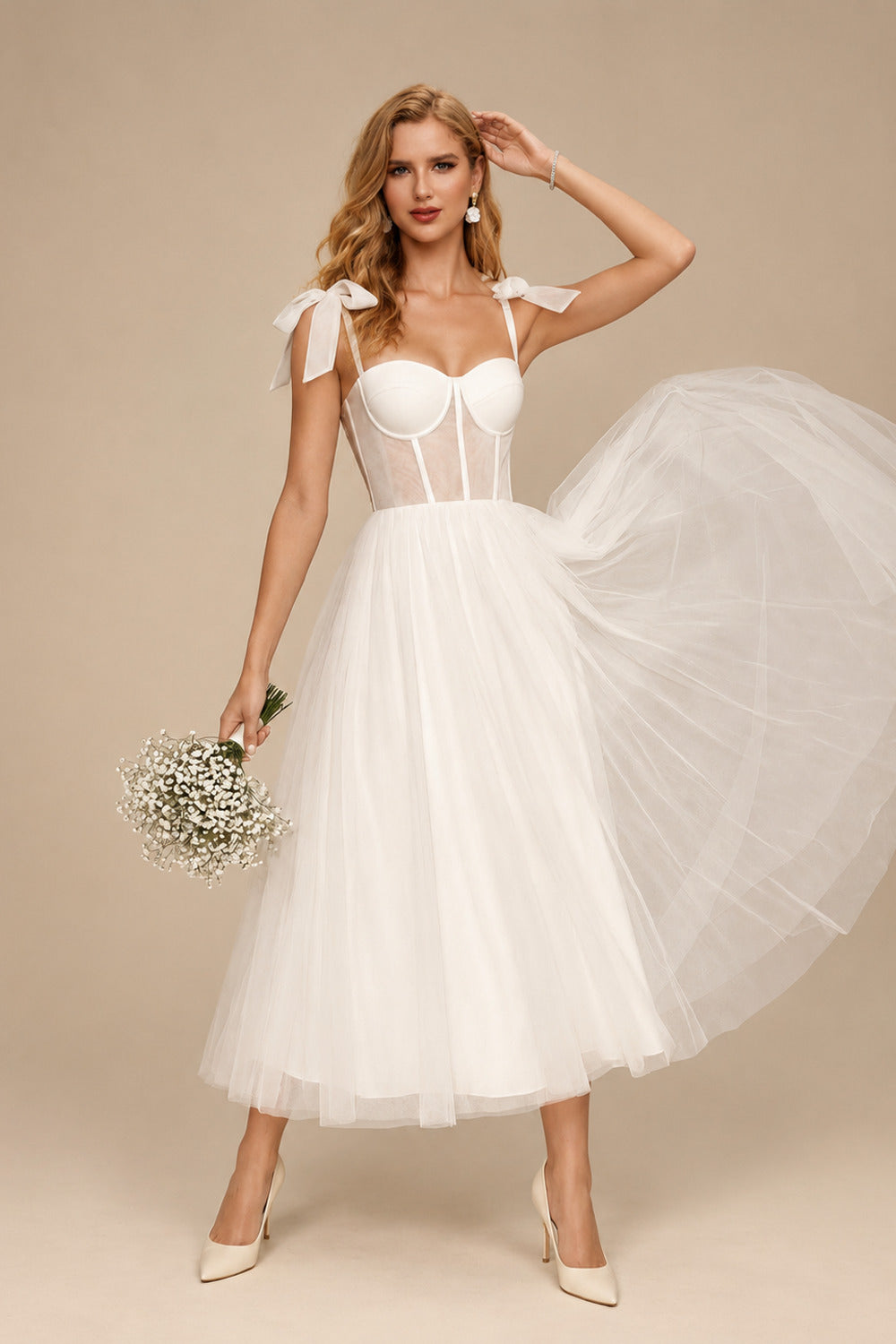 Rutipo Ivory Sex Short White Wedding Dresses With Tulle Tea-Length