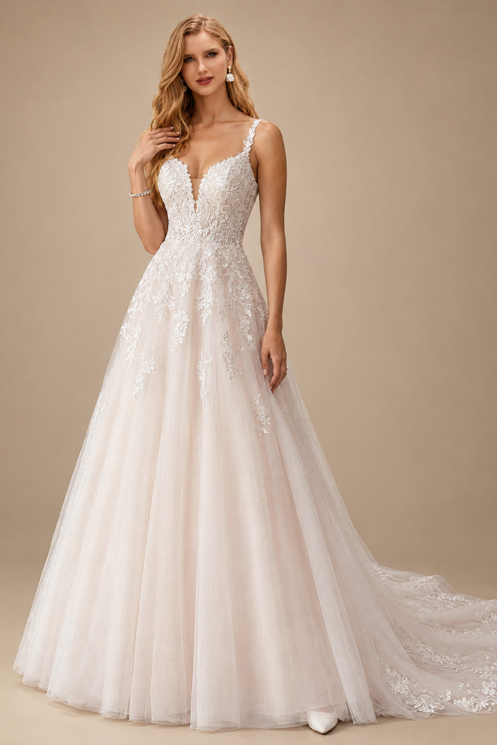 Rutipo As Picture A-Line Gown Lace Wedding Dress With V-Neckline
