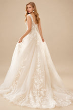 Rutipo Ivory Bohemian V-Neck Bridal Gown With Illusion Back