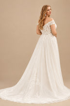 Rutipo Ivory Off The Shoulder A-Line Beach Wedding Dress