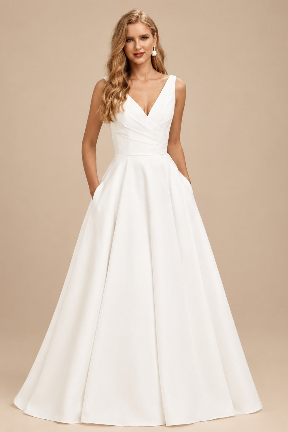 Rutipo Ivory Ball-Gown V-Neck Wedding Dresses With Satin
