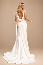 Rutipo Ivory Beach Open Back Silk Like Satin Wedding Dress