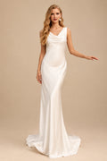 Rutipo Ivory Beach Open Back Silk Like Satin Wedding Dress