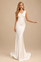 Rutipo Ivory Beach Open Back Silk Like Satin Wedding Dress