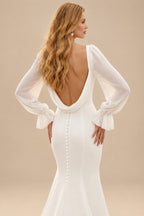 Rutipo Ivory Long Sleeves Cowl Back Mermaid Wedding Dresses