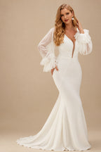 Rutipo Ivory Long Sleeves Cowl Back Mermaid Wedding Dresses