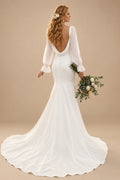 Rutipo Ivory Long Sleeves Cowl Back Mermaid Wedding Dresses