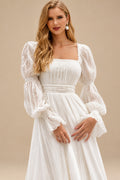 Rutipo Ivory A-Line Square Neckline Long Sleeves Wedding Dress