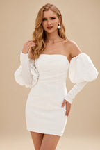 Rutipo Ivory Minimalist Chic Long Sleeves Reception Wedding Dresses