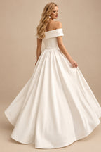 Rutipo Ivory Simple Off-The-Shoulder Ball-Gown Wedding Dresses