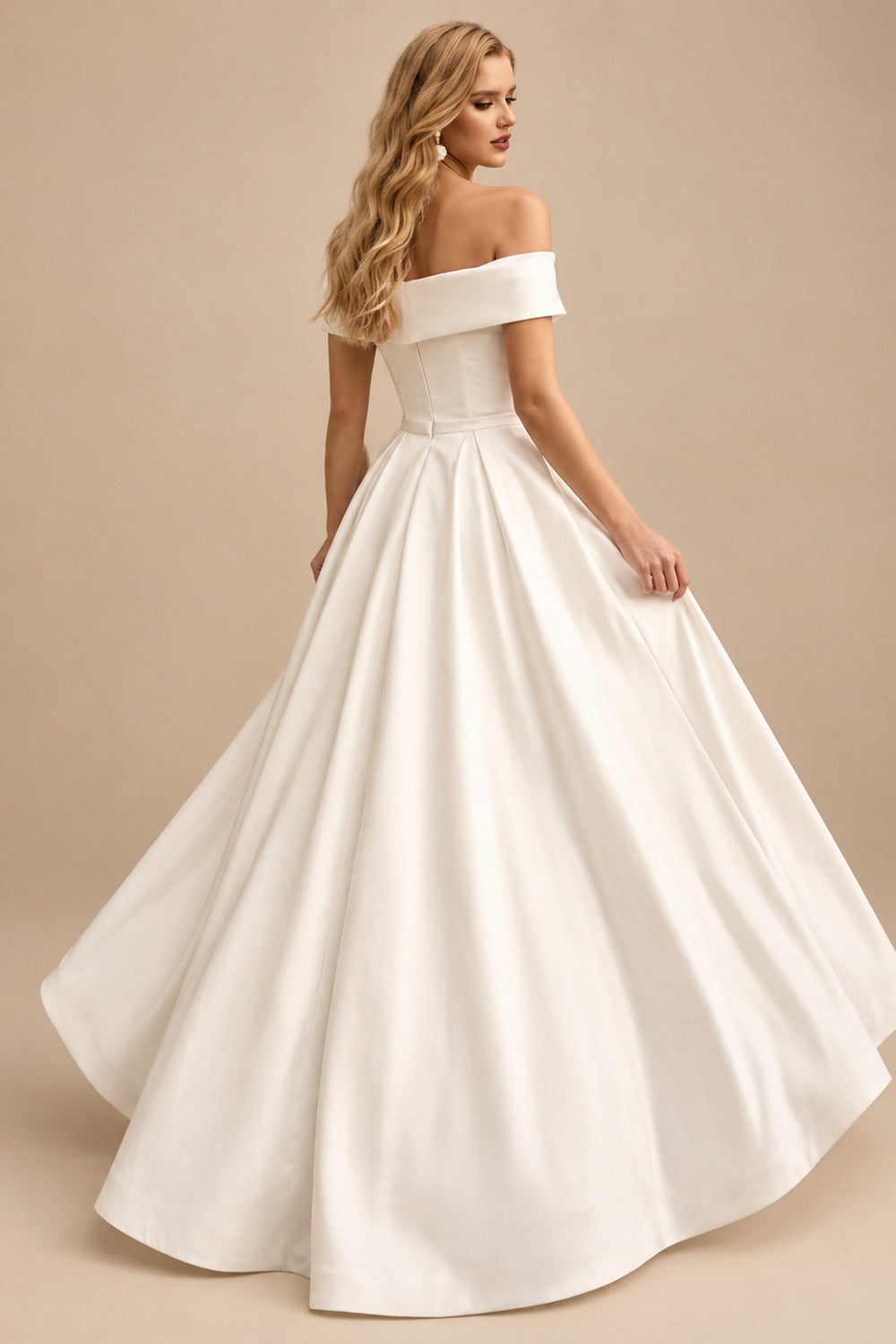 Rutipo Ivory Simple Off-The-Shoulder Ball-Gown Wedding Dresses