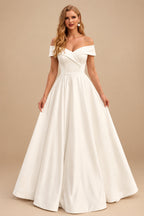 Rutipo Ivory Simple Off-The-Shoulder Ball-Gown Wedding Dresses