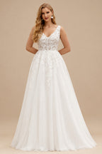Rutipo Ivory Plus Size Classic Lace Princess Wedding Dresses With Tulle