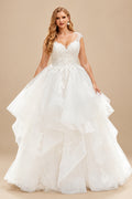 Rutipo Ivory Classic Elegant Lace Wedding Dresses With Cascading Ruffles