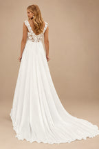 Rutipo Ivory A-Line V-Neck Sleeveless Court Train Chiffon/Lace Wedding Dresses With Lace