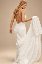Rutipo Ivory Sexy Sparkly Backless Mermaid Wedding Dresses