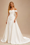 Rutipo Ivory Modern Off-The-Shoulder Cowl Neck Satin Wedding Dresses