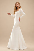 Rutipo Ivory Minimalist Long Sleeves Square Neckline Wedding Dresses