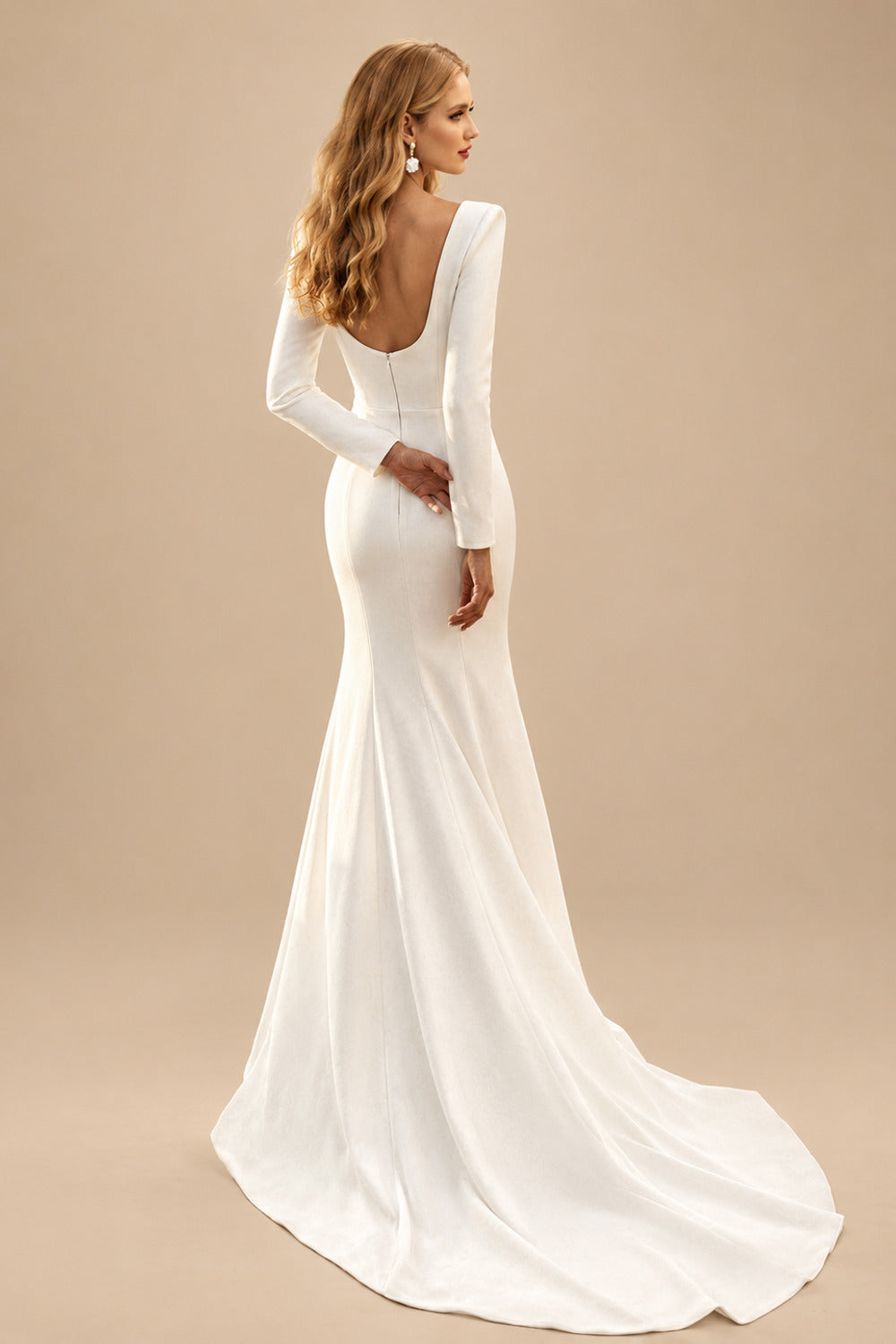 Rutipo Ivory Minimalist Long Sleeves Square Neckline Wedding Dresses