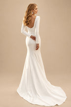 Rutipo Ivory Minimalist Long Sleeves Square Neckline Wedding Dresses
