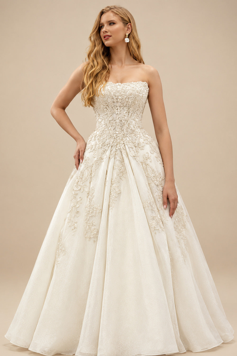 Rutipo Ivory Luxury Ball-Gown Strapless Lace/Tulle Black Wedding Dresses With Appliques Lace
