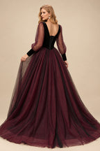 Rutipo As Picture Ball-Gown V-Neck Long Sleeves Vintage Tulle/Velvet Black Red Gothic Wedding Dresses