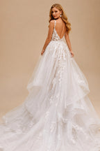 Rutipo As Picture Princess Lace V-Neck Backless Wedding Dresses With Cascading Ruffles