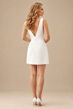 Rutipo Ivory Modern A-Line V-Neck Sleeveless Short/Mini Reception Satin Wedding Dresses