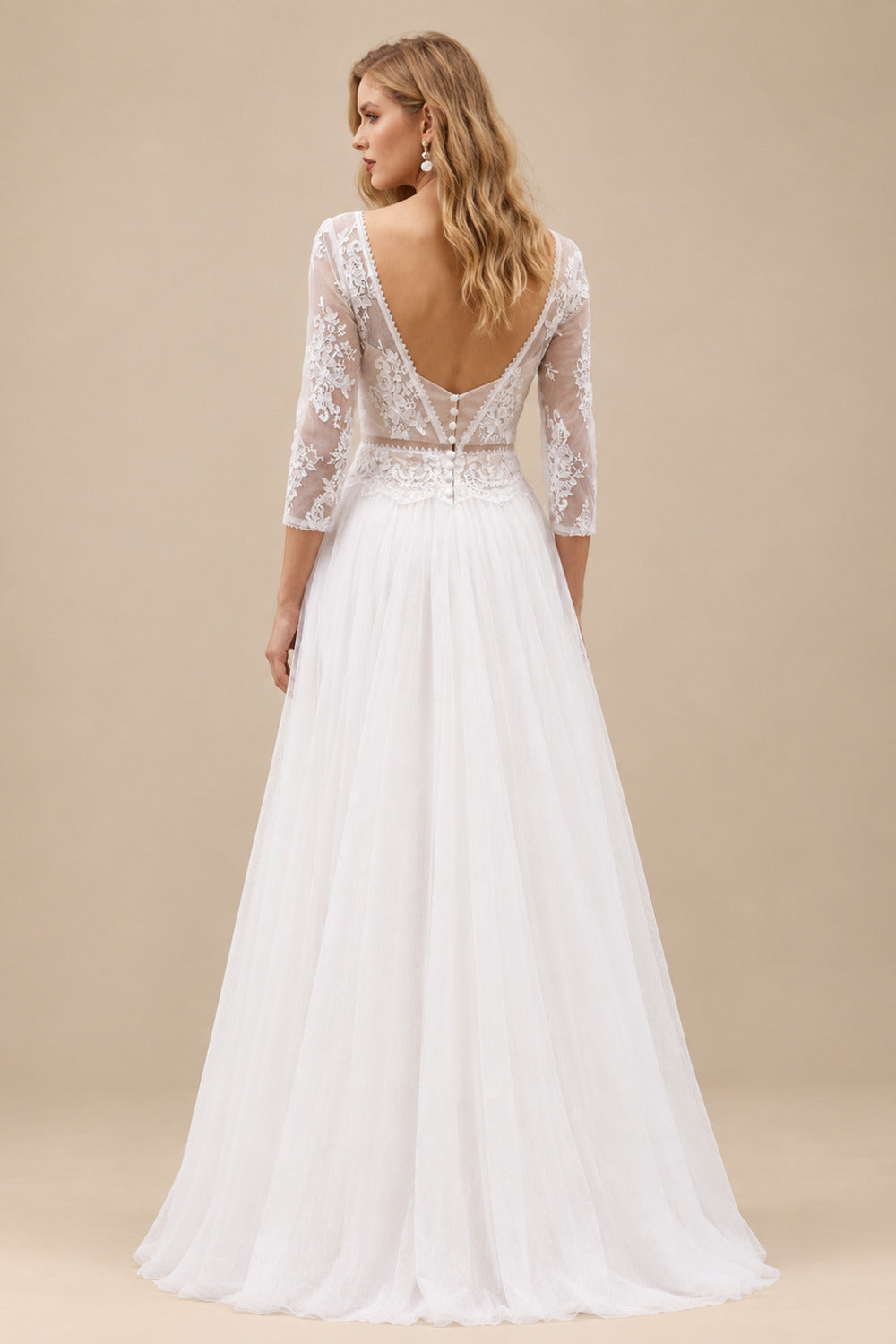 Rutipo As Picture A-Line V-Neck 3/4 Sleeves Vintage Tulle Wedding Dresses With Appliques Lace