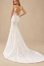 Rutipo Ivory Mermaid Sleeveless Court Train Lace Wedding Dresses With Appliques Lace