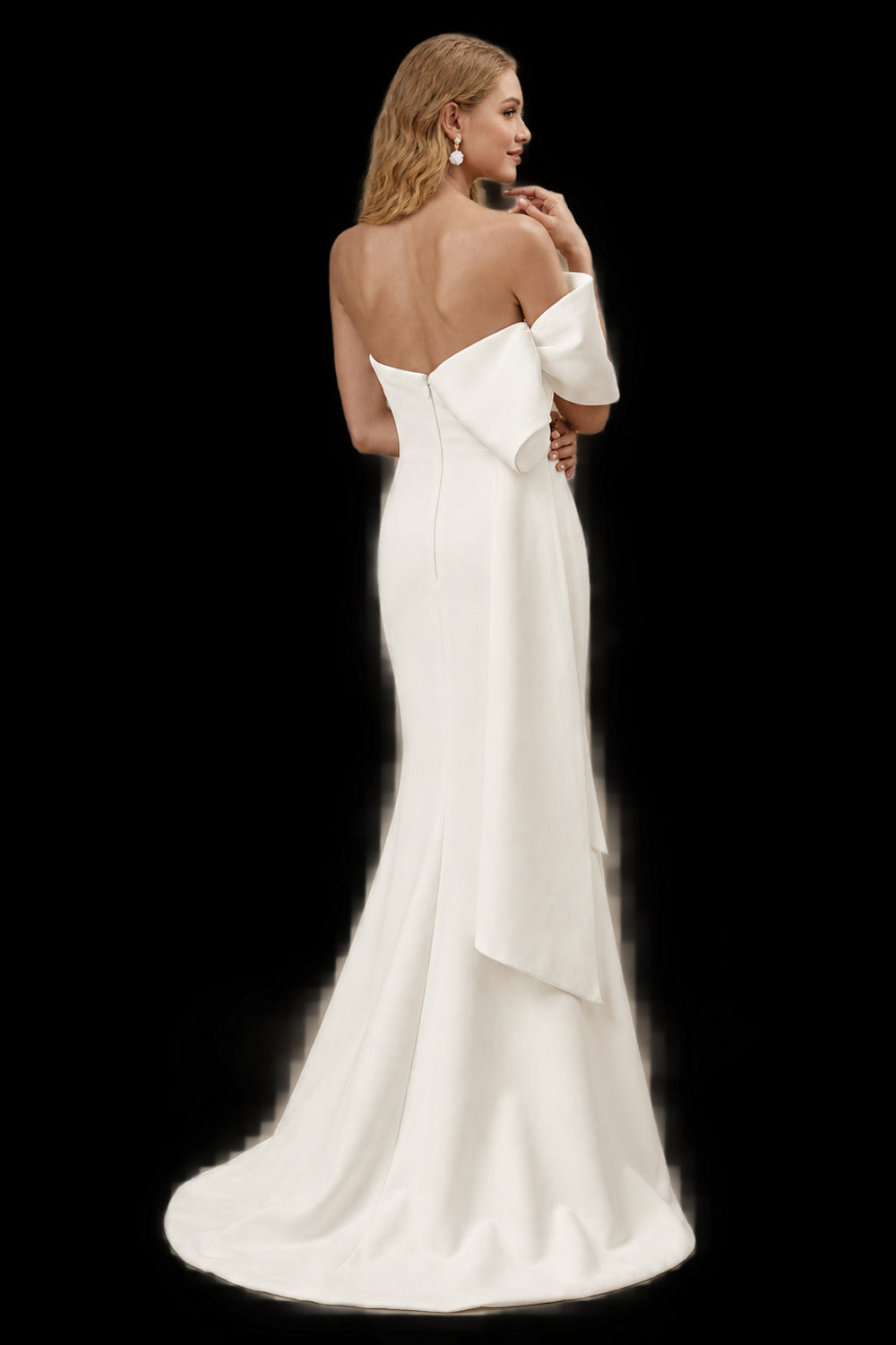 Rutipo Ivory Mermaid Sweetheart Sleeveless Sweep Train Elastic Satin Wedding Dresses With Bow(s)
