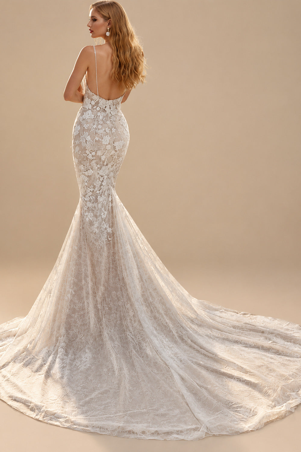 Rutipo As Picture Trumpet/Mermaid Illusion Neck Tulle Wedding Dresses With Appliques Lace