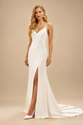 Rutipo Ivory Sex Backless V-Neck Satin Wedding Dresses With Spaghetti Straps