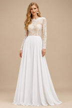 Rutipo As Picture Boho A-Line Illusion Neck Long Sleeves Lace/Tulle Wedding Dresses