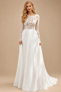 Rutipo As Picture Boho A-Line Illusion Neck Long Sleeves Lace/Tulle Wedding Dresses