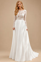 Rutipo As Picture Boho A-Line Illusion Neck Long Sleeves Lace/Tulle Wedding Dresses