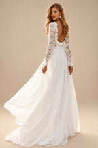 Rutipo As Picture Boho Beach Lace Open Back A-Line Wedding Dresses With Long Sleeves