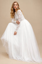 Rutipo As Picture Boho Beach Lace Tulle A-Line Wedding Dresses With Long Sleeves
