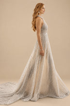 Rutipo As Picture A-Line Halter Sleeveless Sweep Train Sequined Wedding Dresses
