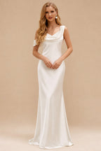 Rutipo Ivory Simple Cowl Neck Silk Like Satin Sheath/Column Wedding Dresses