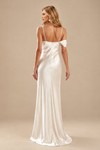 Rutipo Ivory Simple Cowl Neck Silk Like Satin Sheath/Column Wedding Dresses