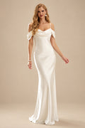 Rutipo Ivory Simple Cowl Neck Silk Like Satin Sheath/Column Wedding Dresses
