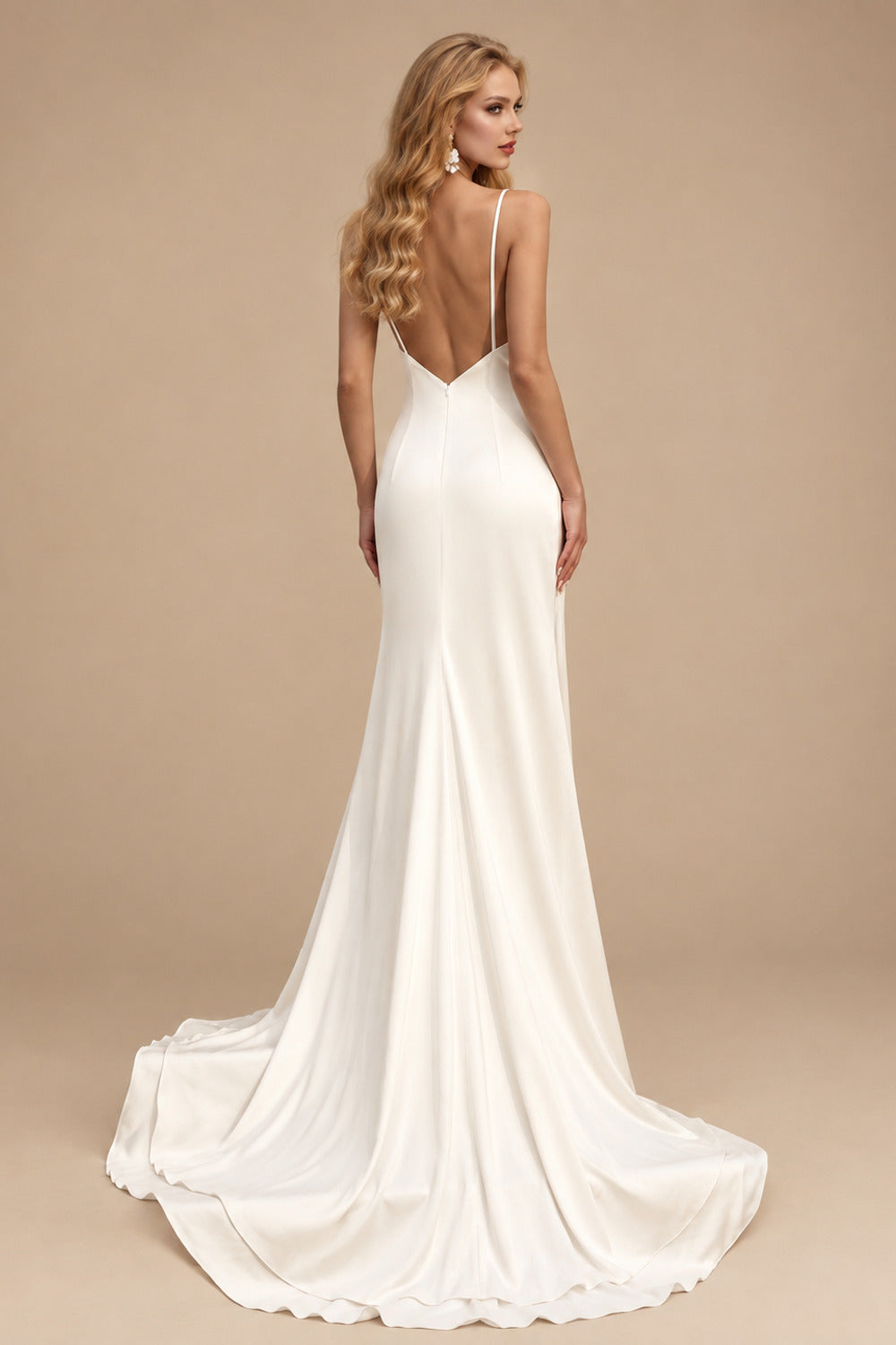 Rutipo Ivory Sexy Boho Backless V-Neck Wedding Dresses With Silk Like Satin