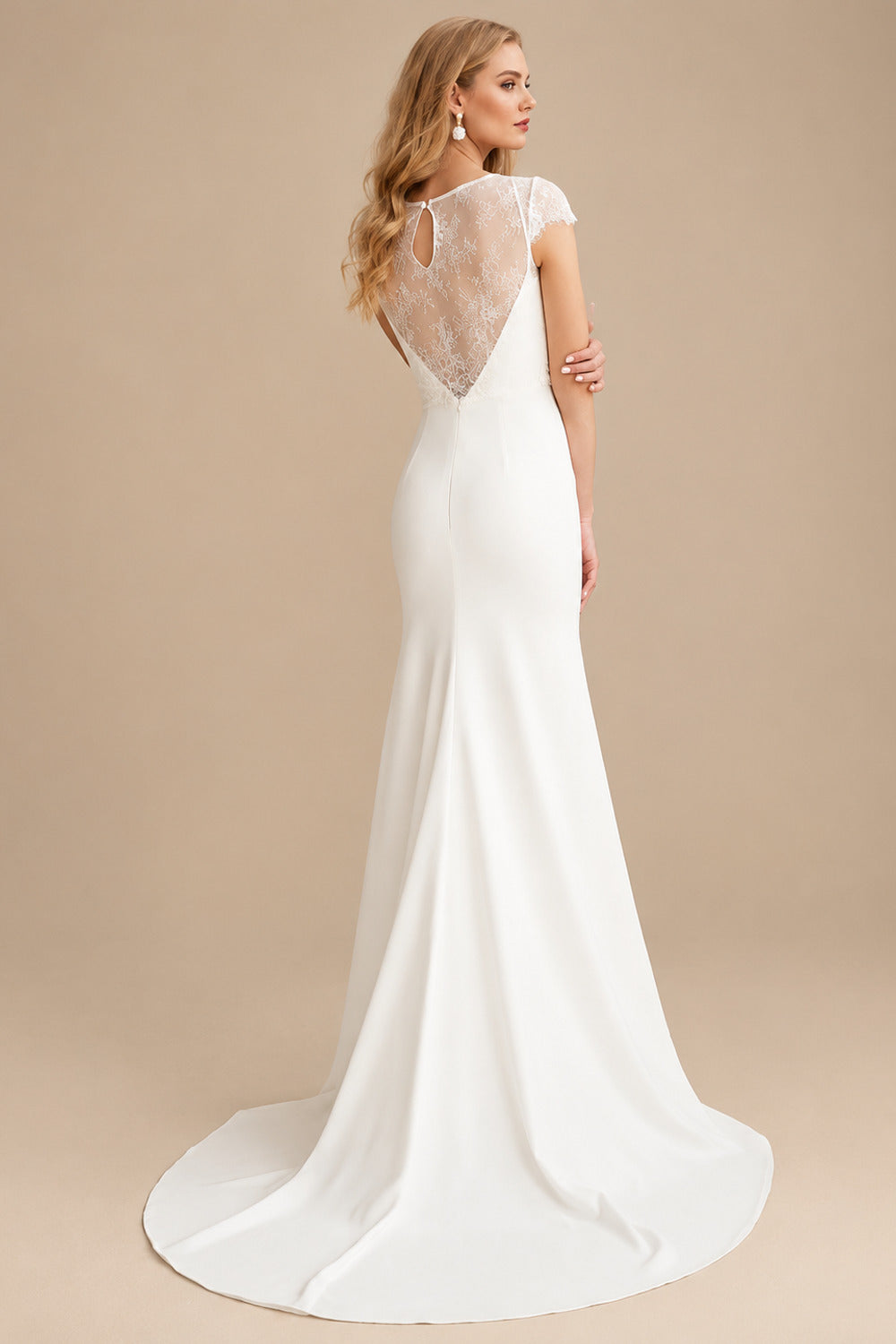 Rutipo Ivory Mermaid V-Neck Sleeveless Sweep Train Elastic Satin Wedding Dresses